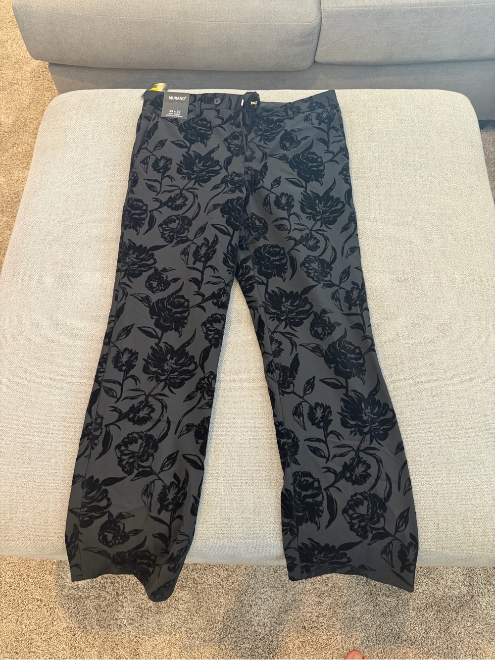 Murano Black Floral-Pattern Chinos